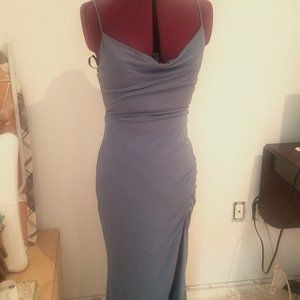 The Windsor Store, Stacie Formal Cowl Neck Long Dress, BLUE, MEDIUM AND LARGE